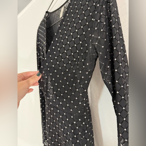 Lucy In the Sky Sheer Glam Diamond Print‎ Layering Bodycon Mini Dress SMALL - Picture 2 of 7